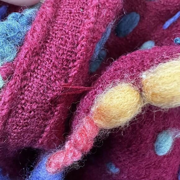 Design Options Cardigan Sweater Womens Large Red Multicolor Art Button Wool - Picture 10 of 15